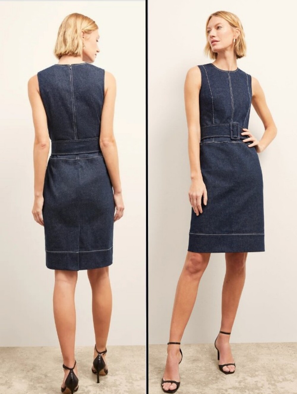NEW M.M.LaFleur Maude 1.0 Midi Dress Stretch Denim Dark Wash Size 10